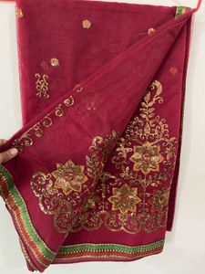 Embroidered Red Saree