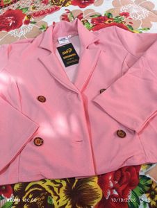 Chic Pink Double-Breasted Blazer