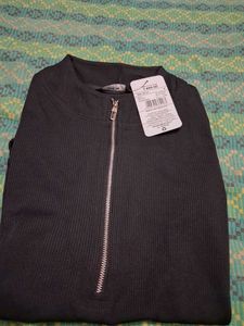 Branded zipper ribbed leotard top