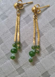 Delicate Green &amp; Gold Danglers For The Ethnic Look