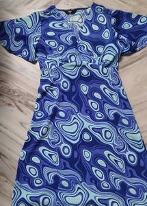 Vibrant Blue Swirl Print Mini Dress