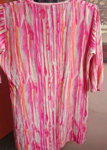 Pink Printed Cotton Kurti | Size M