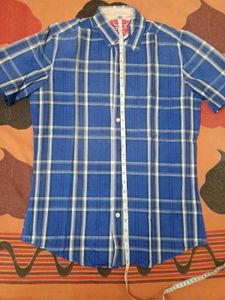 Men's Blue Plaid Short Sleeve Shirt