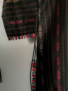 Black Printed Kurta with Tassels