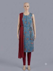Blue Floral Kurta Set with Dupatta