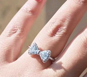 🎀 Silver Plated Crystal Bow Ring | Adjustable | B