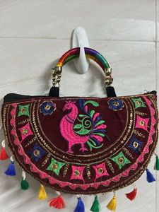 Boho Embroidered Peacock Clutch Bag