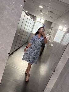 Blue & White Printed Midi Dress