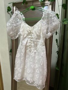 White Corset Floral Puff Sleeve Dress