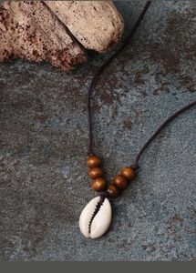 Boho Cowrie Shell & Wood Bead Necklace