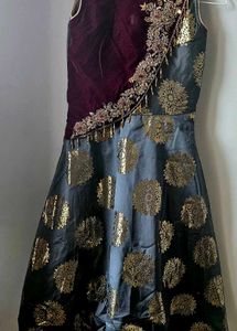 perfect 4 DIWALI :Grey dress , purple velvet