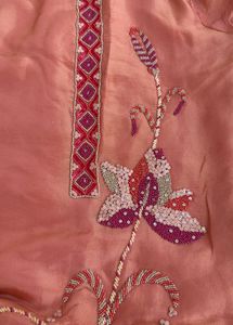 Pure Chinon Chanderi Silk Handwork 3 Piece Suit Se