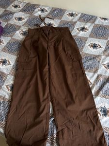 Trendy Brown Wide-Leg Cargo Pants