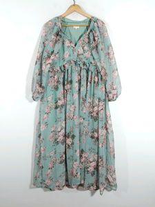Sea Green Floral Printed Dress(women's)