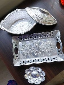 Decorative Silver Trays &amp; Bowl Set