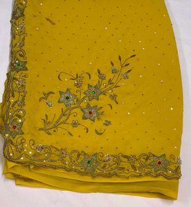 Bakrid offer Saree Elegant Yellow Embellished
