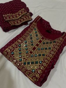 Maroon Embroidered Kurta Set with pant