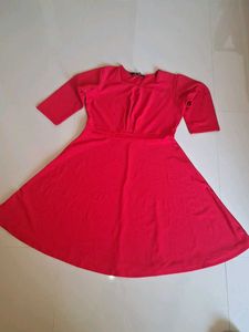 Bright Red Dress &amp; Black Pants Set