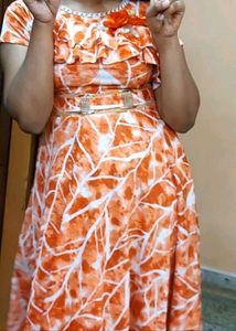 red  Floral Print Dress with Ruffle Detail
