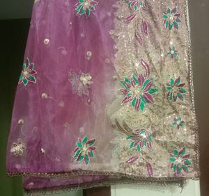 Dupatta With Machine Embroidery And Chamki