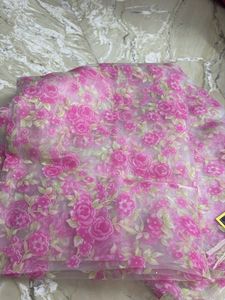 Pink Floral Organza Fabric