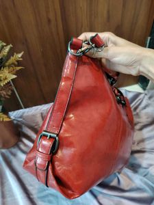 Chic Red Faux Leather Tote Bag