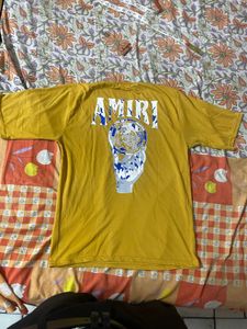 Men's Yellow Amiri T-Shirt off shoulders