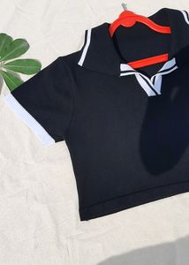 Black Crop Top with White Trim