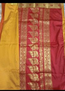 Elegant mustard Saree with Red Border