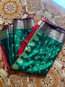 Vibrant Red green festival, beautiful saree