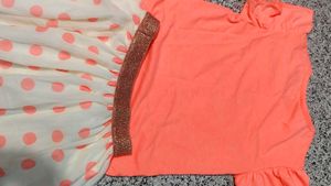 Cute Girls Orange T-Shirt and Polka Dot Skirt Set