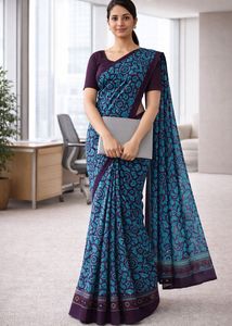 printed Teal Saree