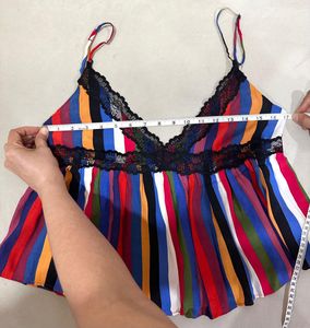 ZARA Vibrant Striped Cami Top with Lace Trim
