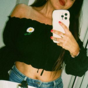 Black Off-Shoulder Daisy Crop Top