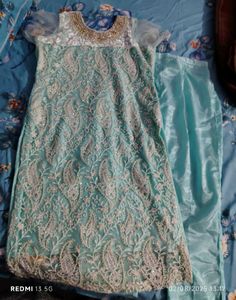 Elegant Aqua Embroidered Kameez Plazo