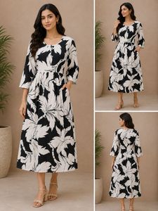 Chic Black & White Floral frock Midi Dress