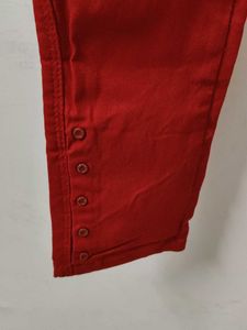 Red High-Waisted Button-Up Pants