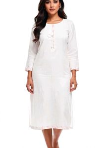 Elegant White Kurti with Subtle Pink Accents