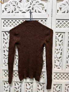 🌸 Imported Brown Ribbed Mock Neck Sweater A