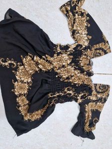 Elegant Black &amp; Gold Printed Top