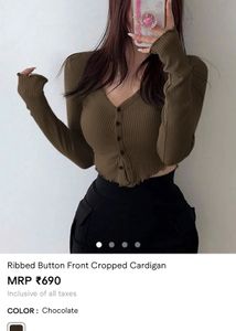 Ribbed Button Front Cropped Cardigan