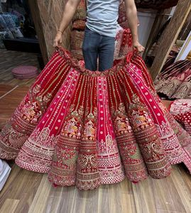 Red Embroidered Velvet Lehenga Choli