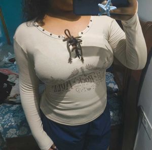 Rock &amp; Roll Graphic Lace-Up y2k Top