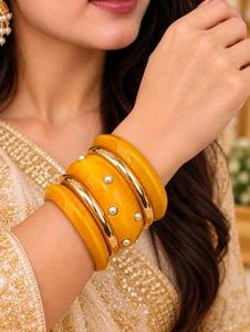Vibrant Yellow &amp; Gold Bangle Set