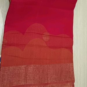 Vibrant Pink Saree with Geometric Pattern