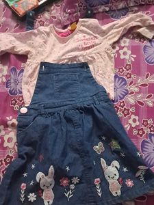 Cute Kids' Long Sleeve Top With Denim Skirt