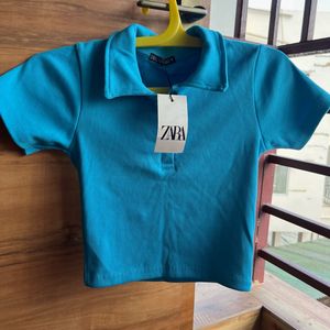 Bright Blue Cropped Polo Shirt