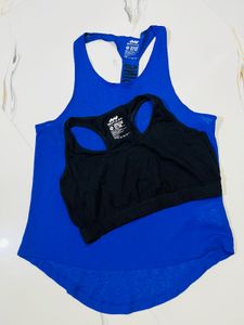 Blue Racerback Tank Top & Black Sports Bra