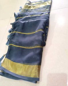 Elegant Blue Saree with Gold Border