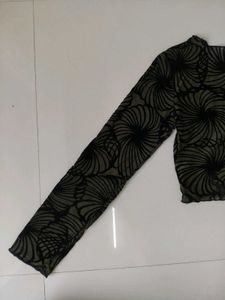Sheer Mesh Print Long Sleeve Top